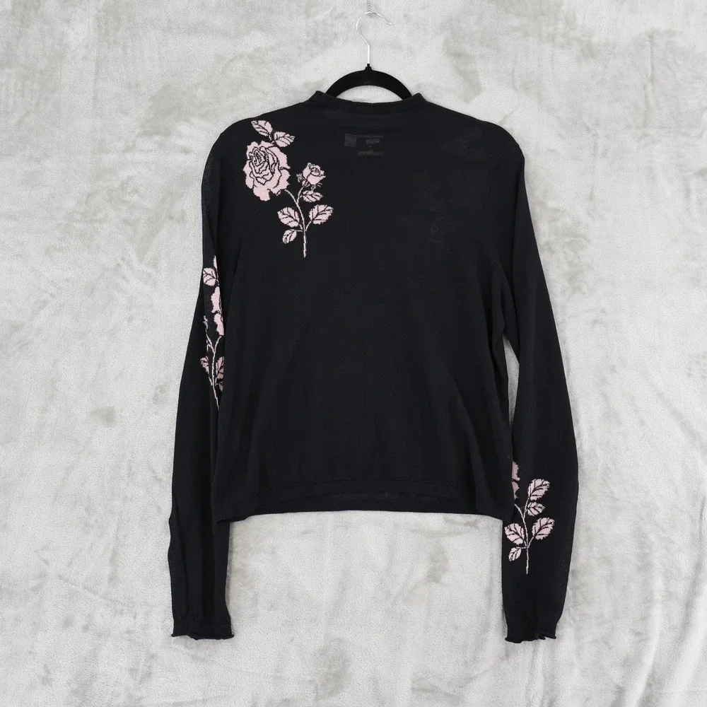 Black Rose-Embroidered Lightweight Sweater - Picture 6 of 16